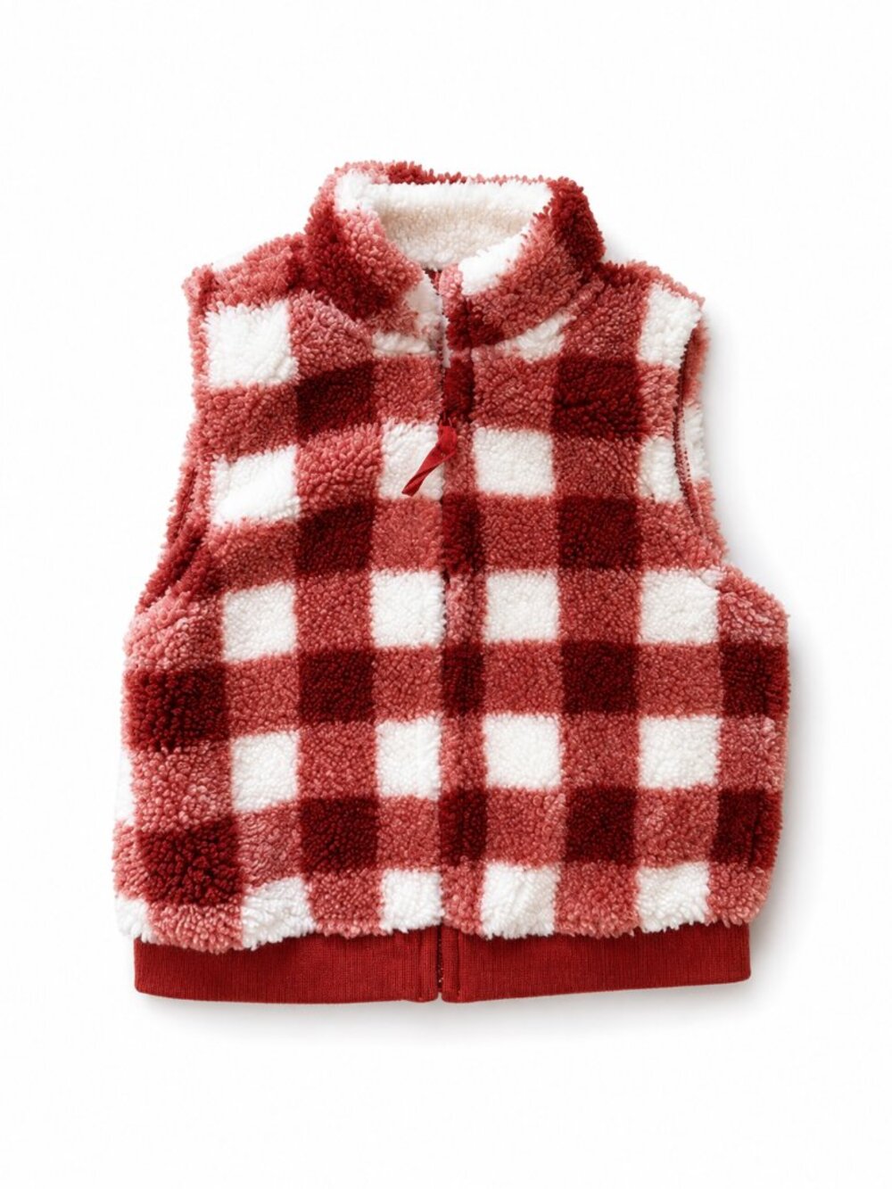 NWOT Little Me Baby Buffalo Check Sherpa Fleece Vest Rust Cream 9M